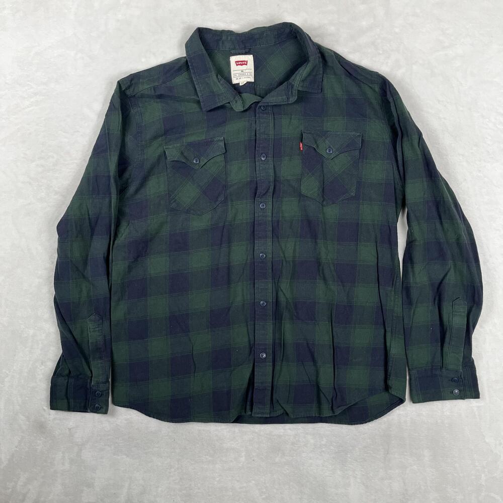 Levi's Shirt Mens 2XL Green Plaid Flannel Long Sleeve Button Front Casual